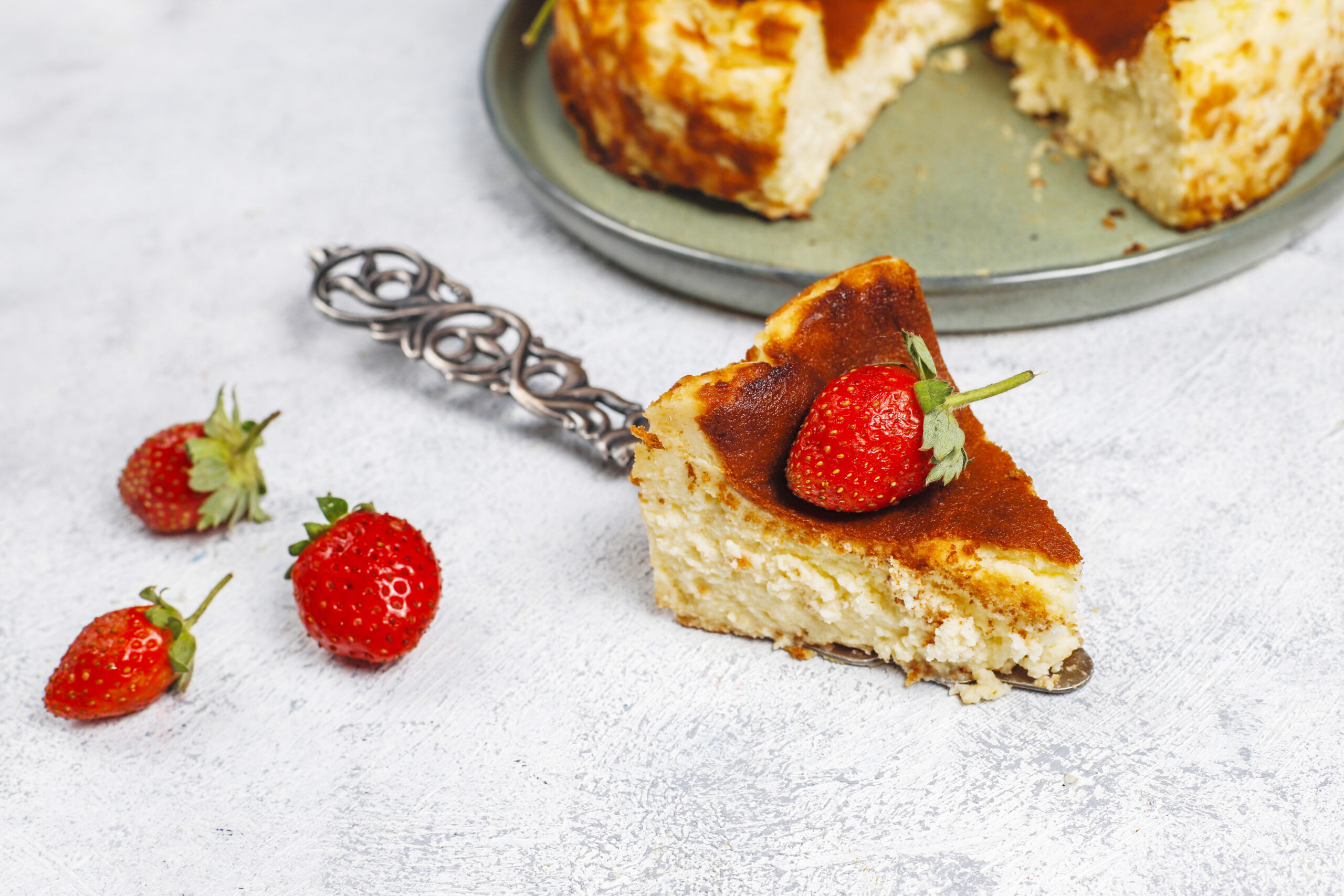 Marvin Coffee | homemade san sebastian cheesecake slices with strawberry 1 scaled